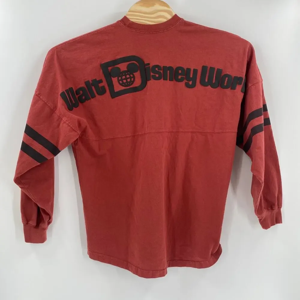 Disney Medium Red Black Print Long Sleeve‎ Pullover Spirit Jersey Sweater